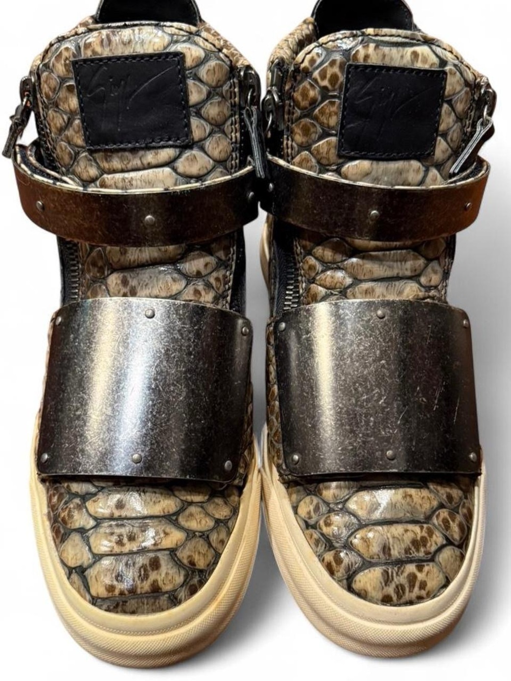 Giuseppe Zanotti Coby Python Silver Strap High Top Sneakers